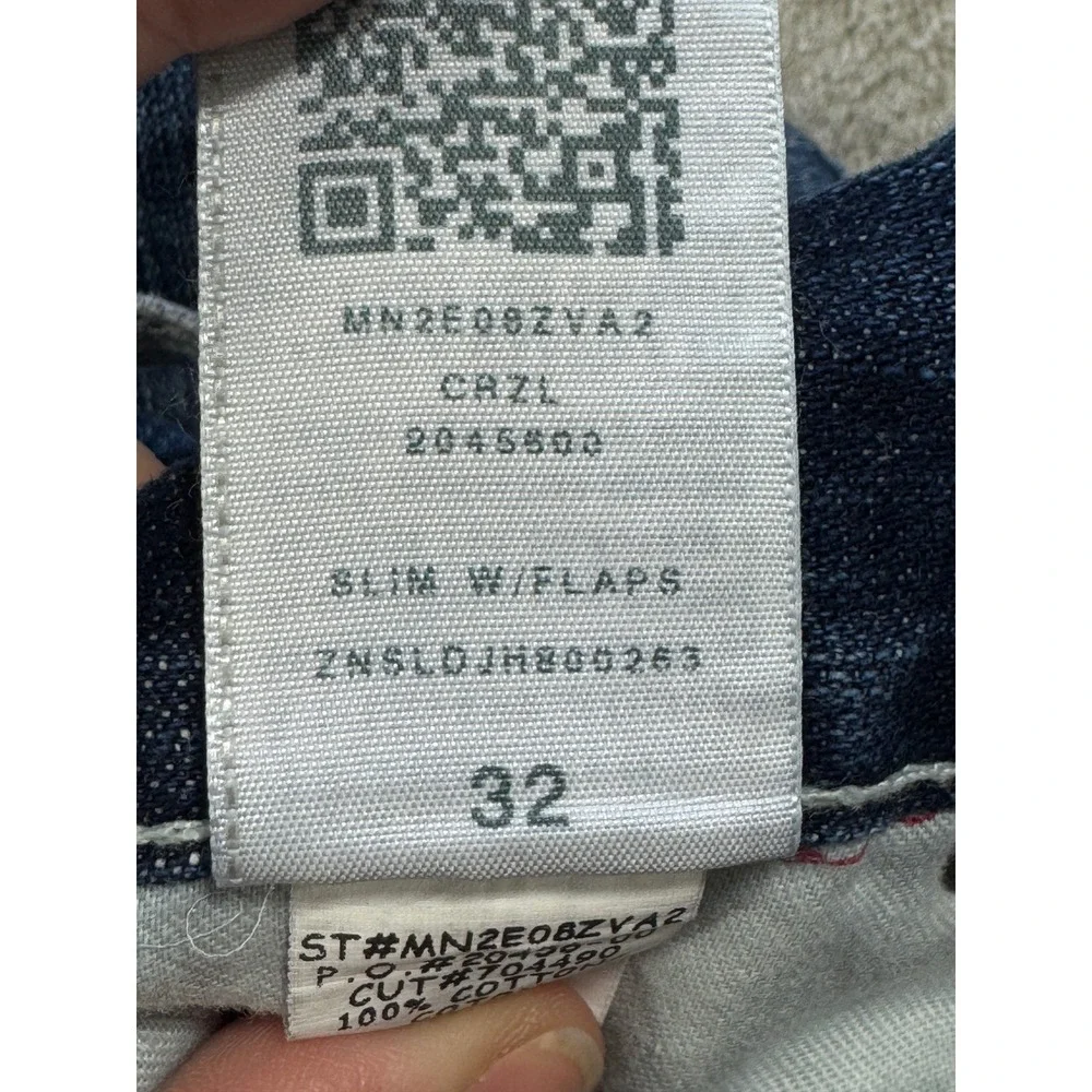 True Religion Mens Slim Chance Side Stripe Flap Pocket Blue Jeans 32 Meas: 34x31